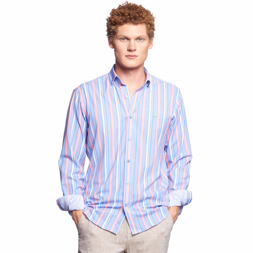 Good Morning FROG Striped Button Down Shirt  Eight-X MULTI S 
