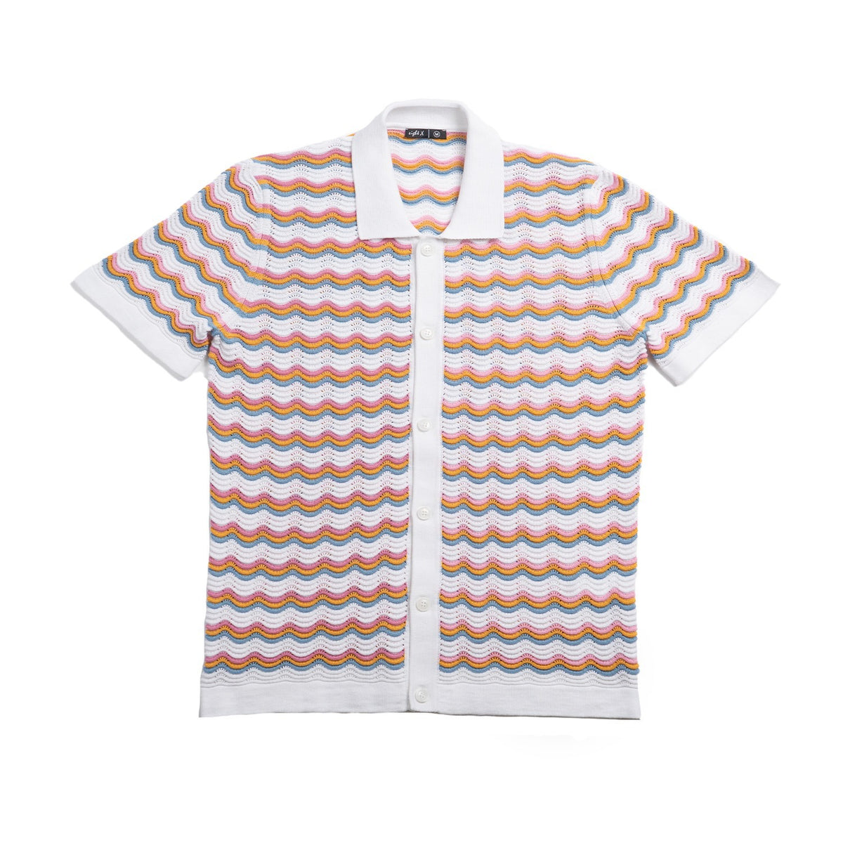 The Ripple Crochet Short Sleeve Button Up Polo Shirt - White – Eight-X