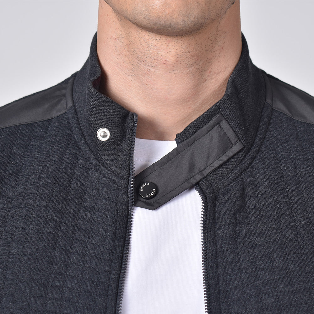 Grey Quilted Moto Jacket Sweatshirts Eight-X   