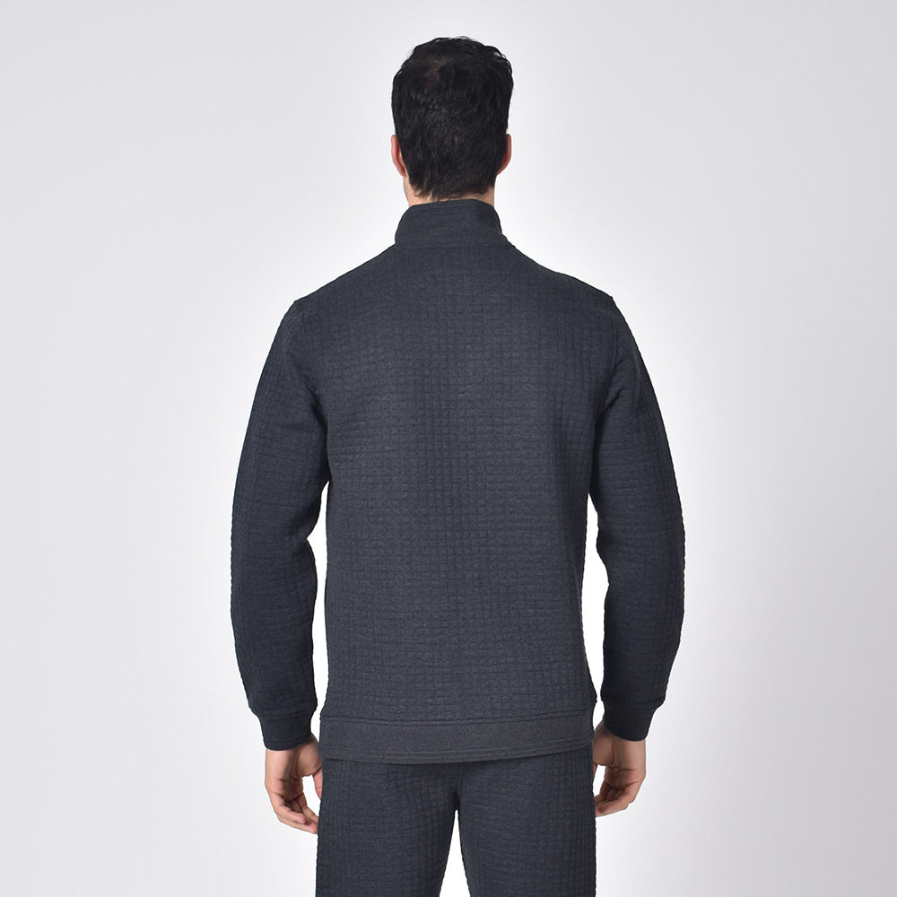 Grey Melange Quilted Jacket Sweatshirts Eight-X   