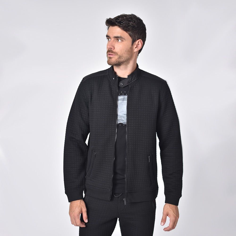 Black Quilted Moto Jacket Sweatshirts Eight-X   
