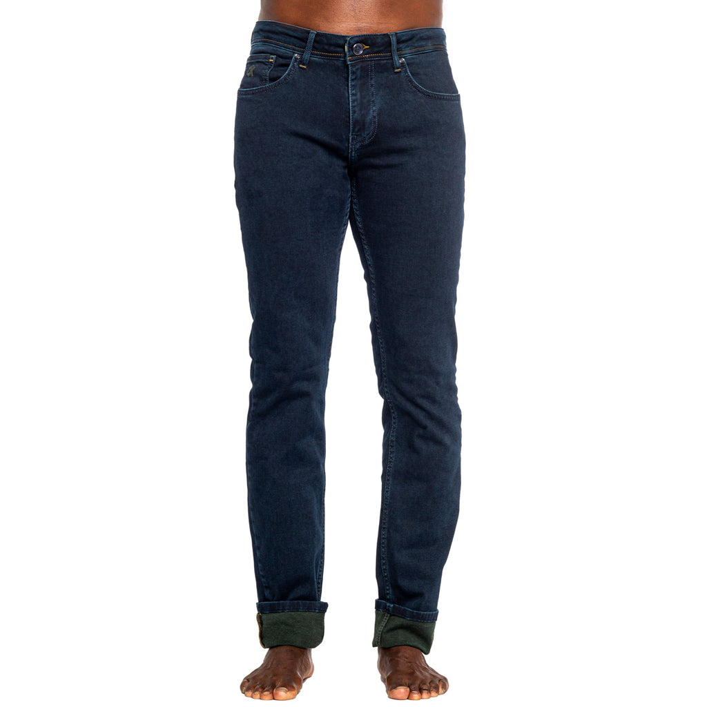Navy Slim Fit Jeans w/ Olive Inner Lining Jeans EightX   