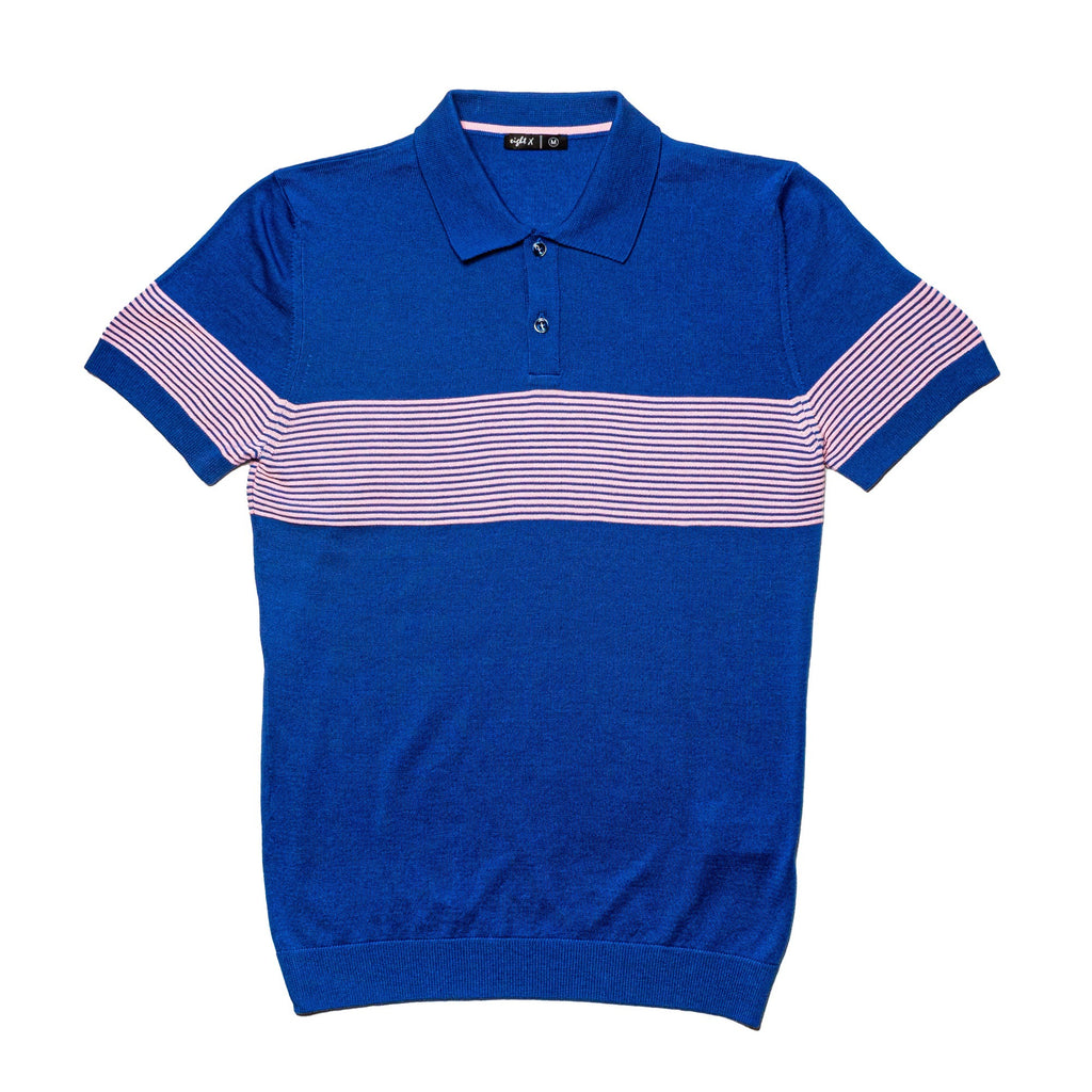 Striped Chest Knit Polo - Royal Blue Knit Polos Eight-X BLUE S 