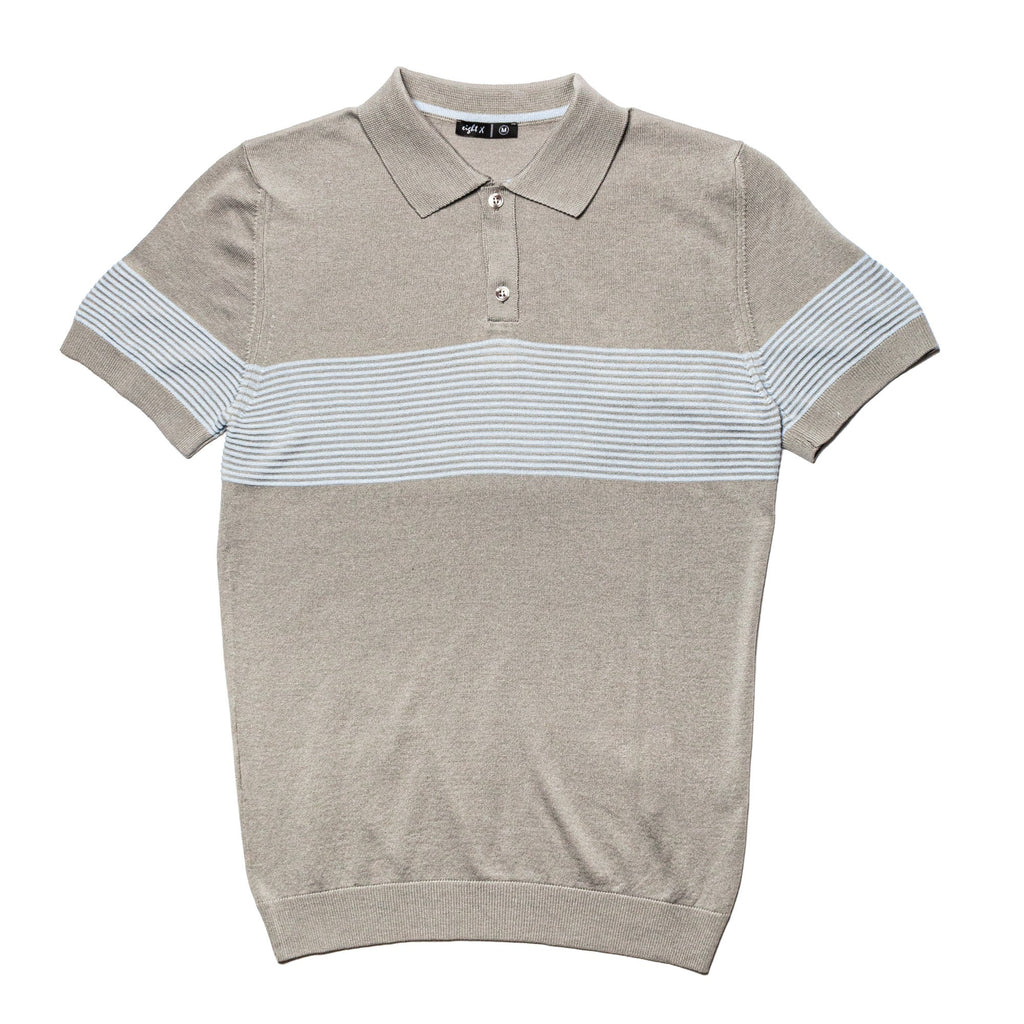 Striped Chest Knit Polo - Grey Knit Polos Eight-X   