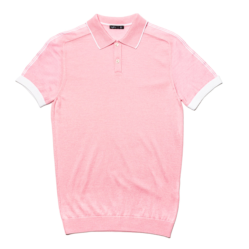 Knit Polo W/ Shoulder Design - Pink Knit Polos Eight-X PINK S 