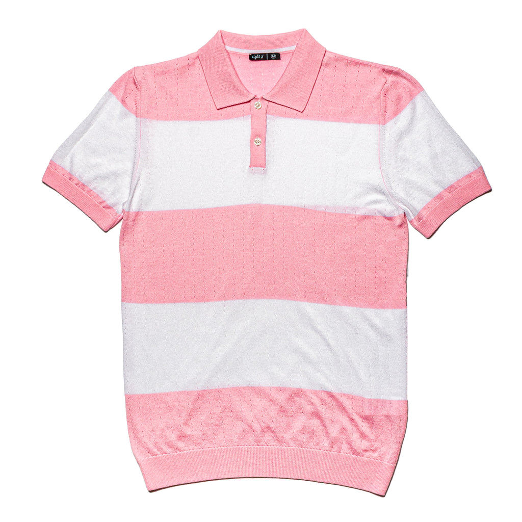 Gondola Knit Striped Polo - Pink Knit Polos Eight-X PINK S 