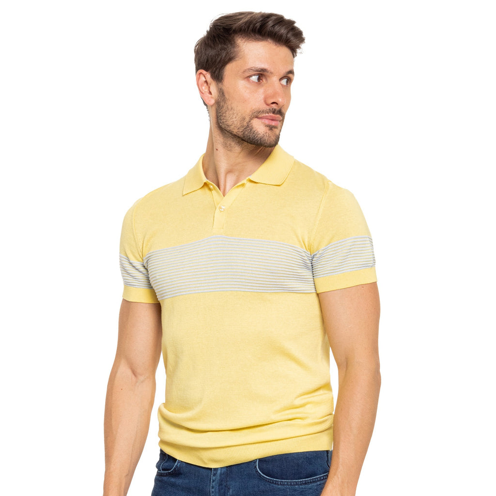 Striped Chest Knit Polo - Yellow Knit Polos Eight-X   