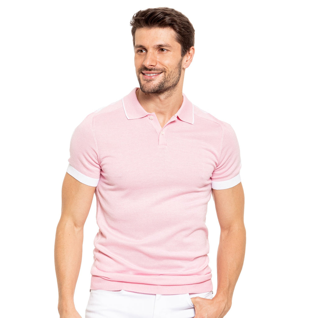 Knit Polo W/ Shoulder Design - Pink Knit Polos Eight-X   