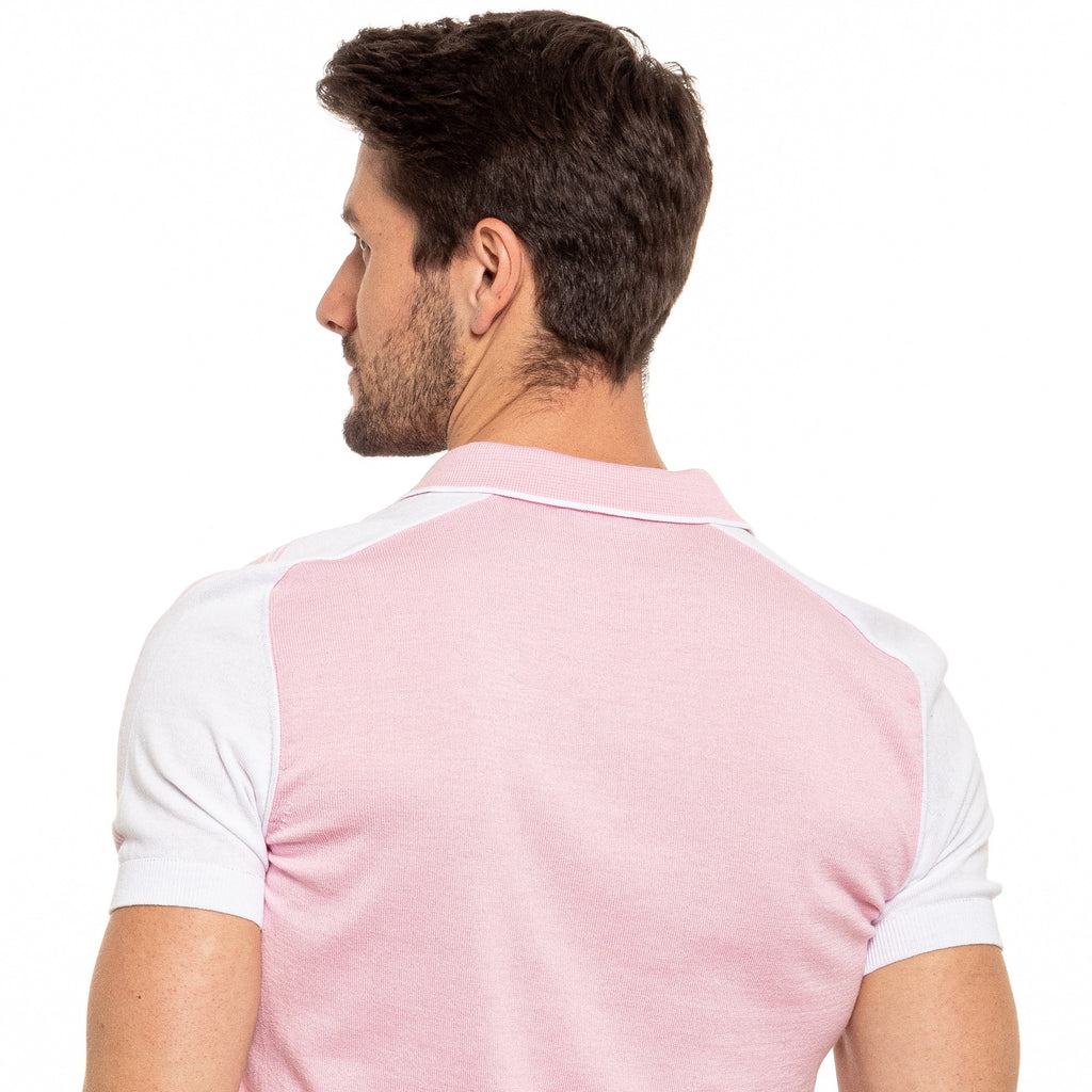 Knit Polo W/ Shoulder Design - Pink Knit Polos Eight-X   