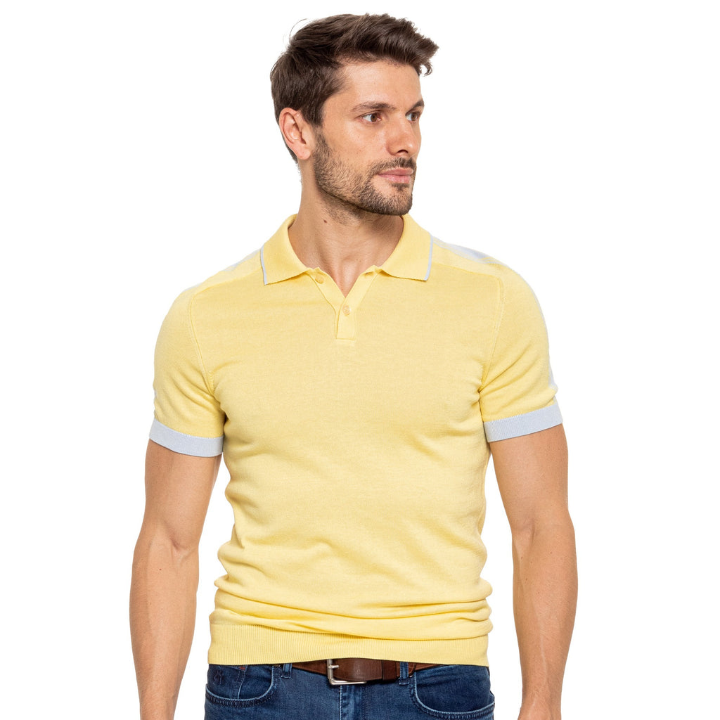 Knit Polo W/ Shoulder Design - Yellow Knit Polos Eight-X   