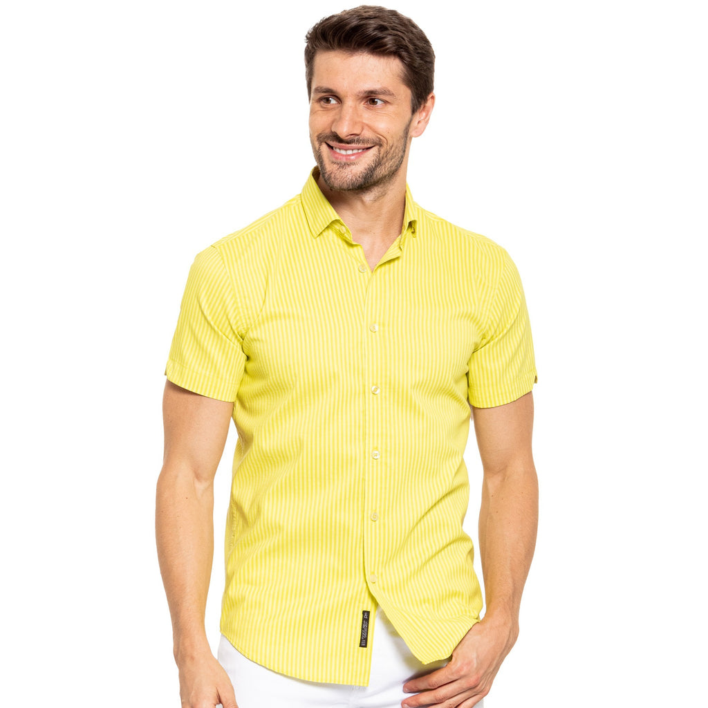 Striped Short Sleeve Shirt - Yellow Short Sleeve Button Down Eight-X   
