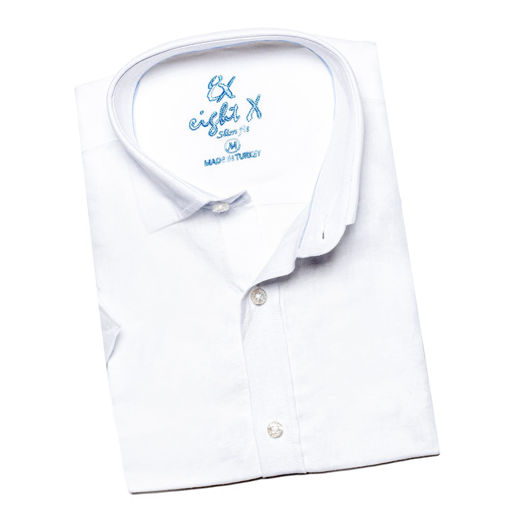Linen Short Sleeve Shirt - White Short Sleeve Button Down Eight-X   