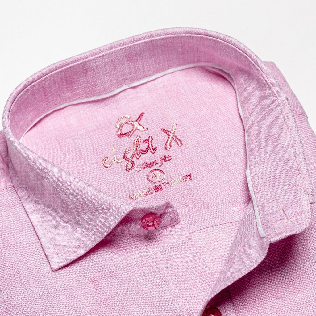 Linen Short Sleeve Shirt - Pink Short Sleeve Button Down Eight-X   
