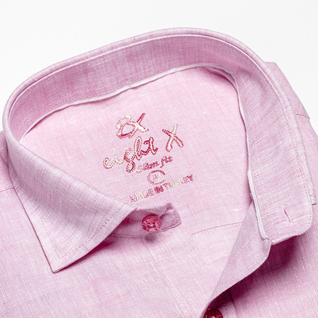 Linen Short Sleeve Shirt - Pink Short Sleeve Button Down Eight-X   