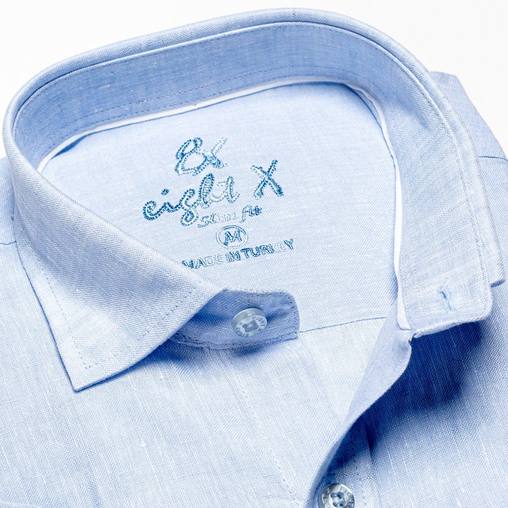 Linen Short Sleeve Shirt - Light Blue Button Down Shirts Eight-X   