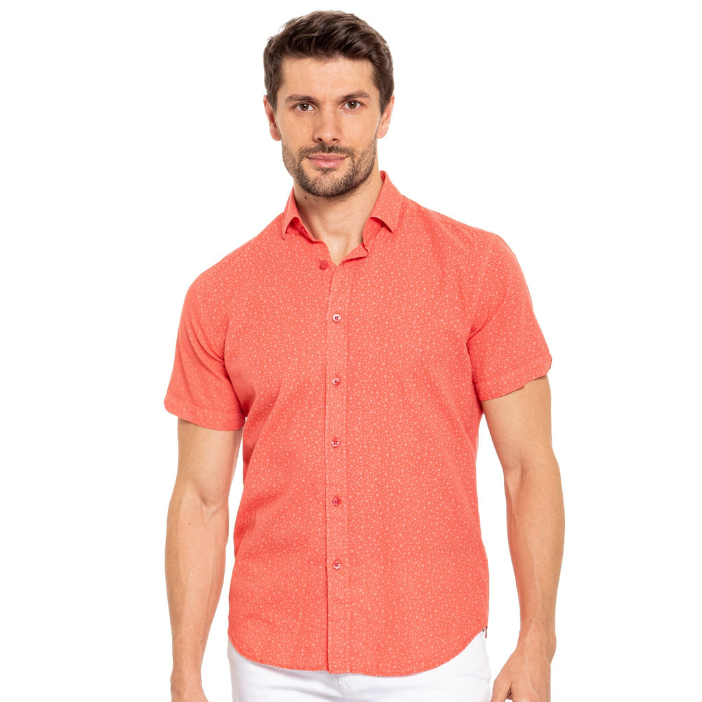Subtle Bubbles Short Sleeve Shirt - Coral Short Sleeve Button Down Eight-X   