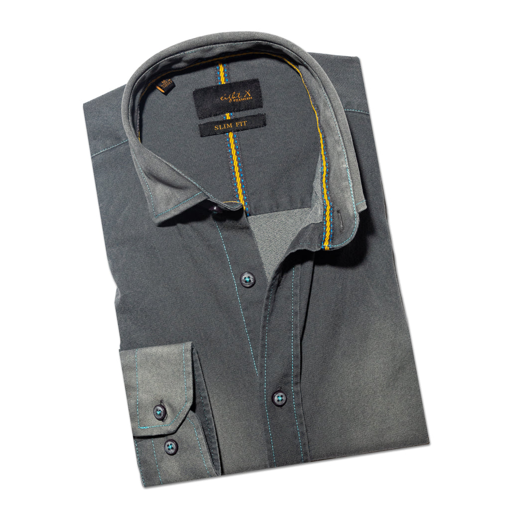 Denim Stretch Button Down Shirt - Cement Grey  Eight-X GREY S 