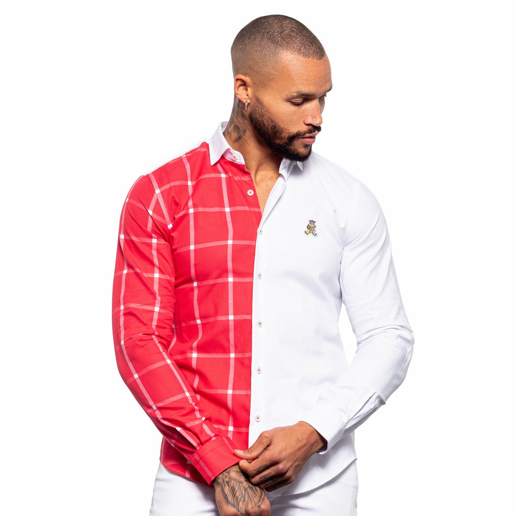 Part Plaid FROG Oxford Button Down Shirt - Red  Eight-X   