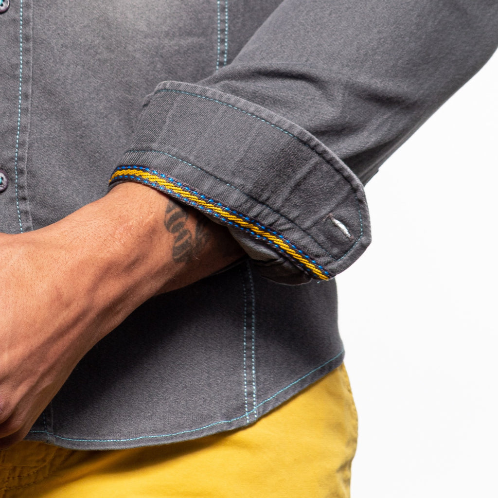 Denim Stretch Button Down Shirt - Cement Grey  Eight-X   