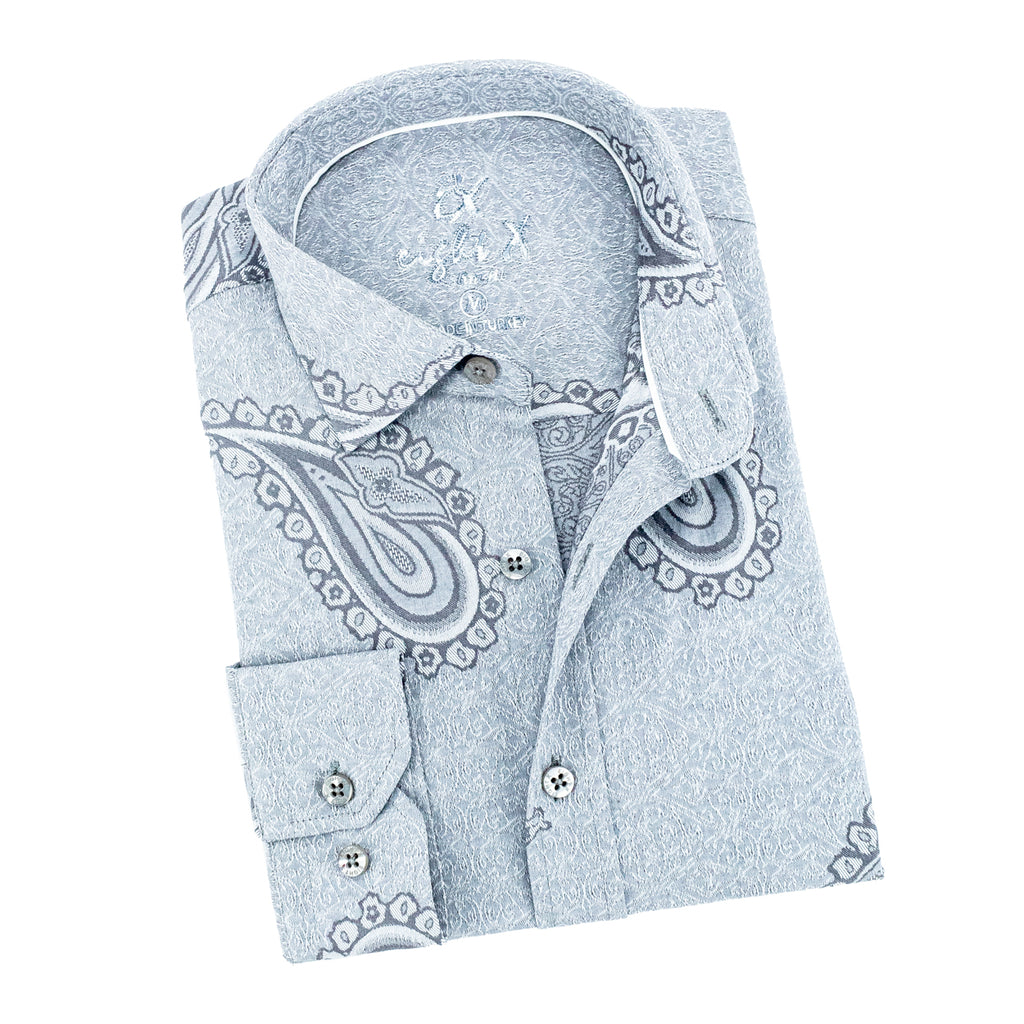Big Paisley Jacquard Button Down Shirt - Grey Long Sleeve Button Down EightX GREY S 