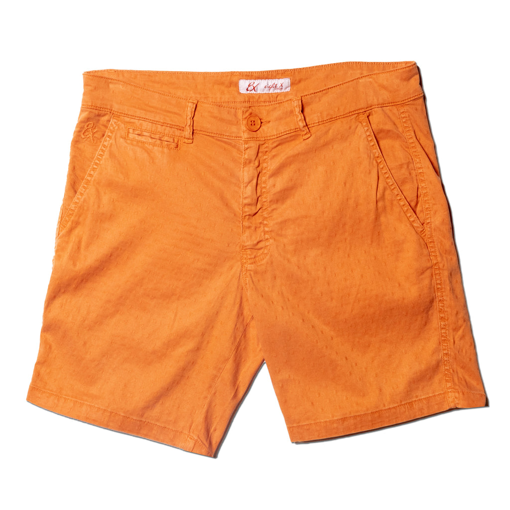 Orange textured jacquard shorts with front welt pocket