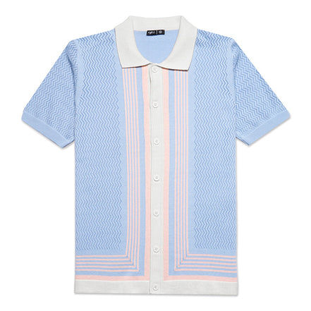 The Linear Knit Polo Shirt - Light Blue Button Down Shirts Eight-X
