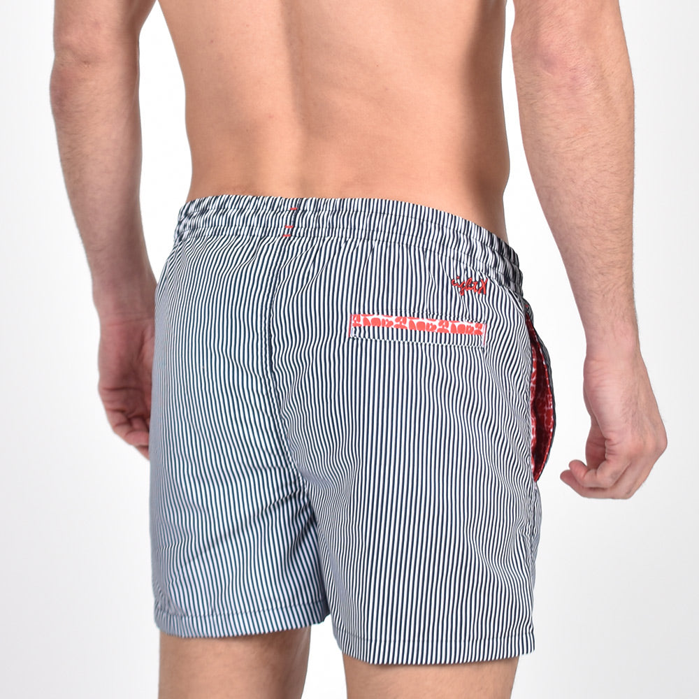Navy Stripe Print Trunks Swim Trunks Eight-X