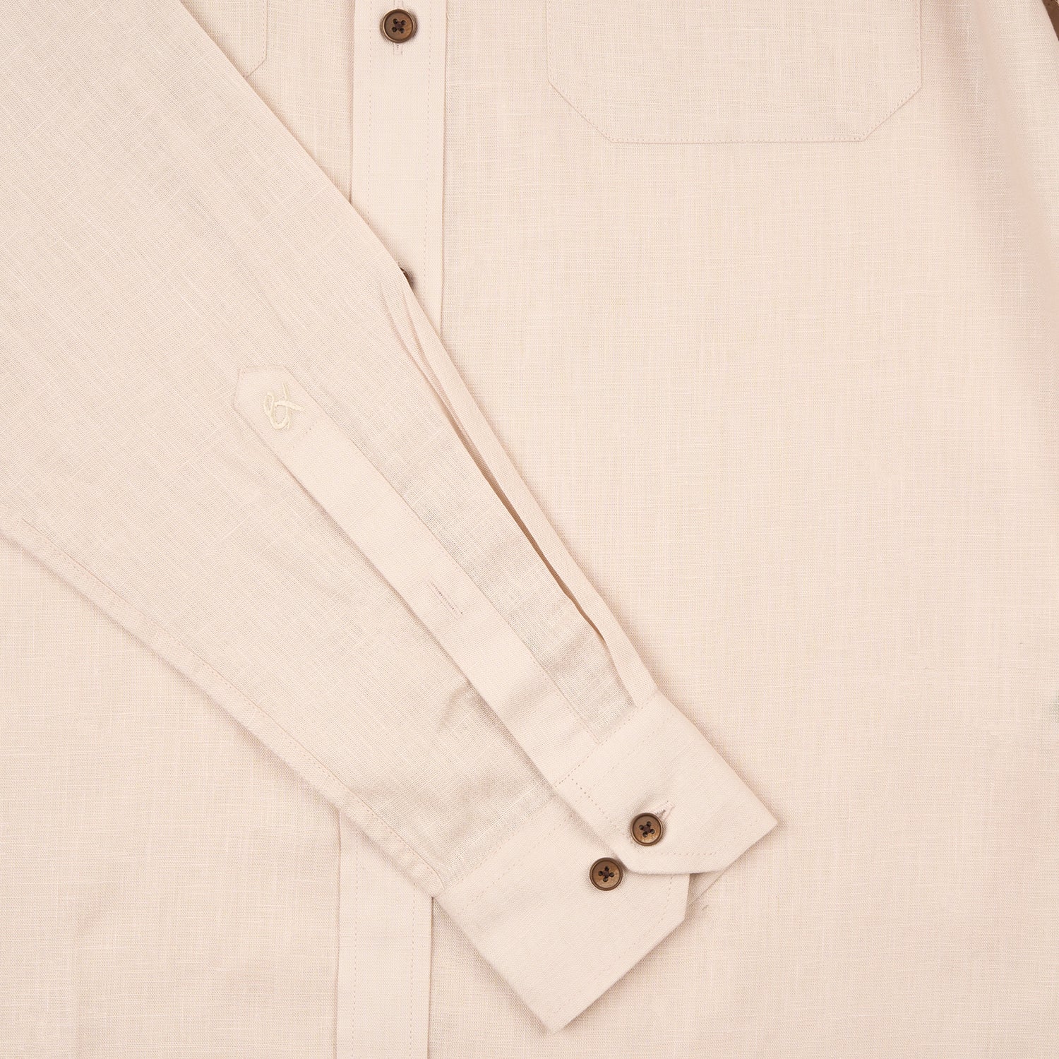 Essential Utility Linen Long Sleeve Button Down Shirt - Beige Short Sleeve Shirts Eight-X