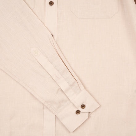 Essential Utility Linen Long Sleeve Button Down Shirt - Beige Short Sleeve Shirts Eight-X