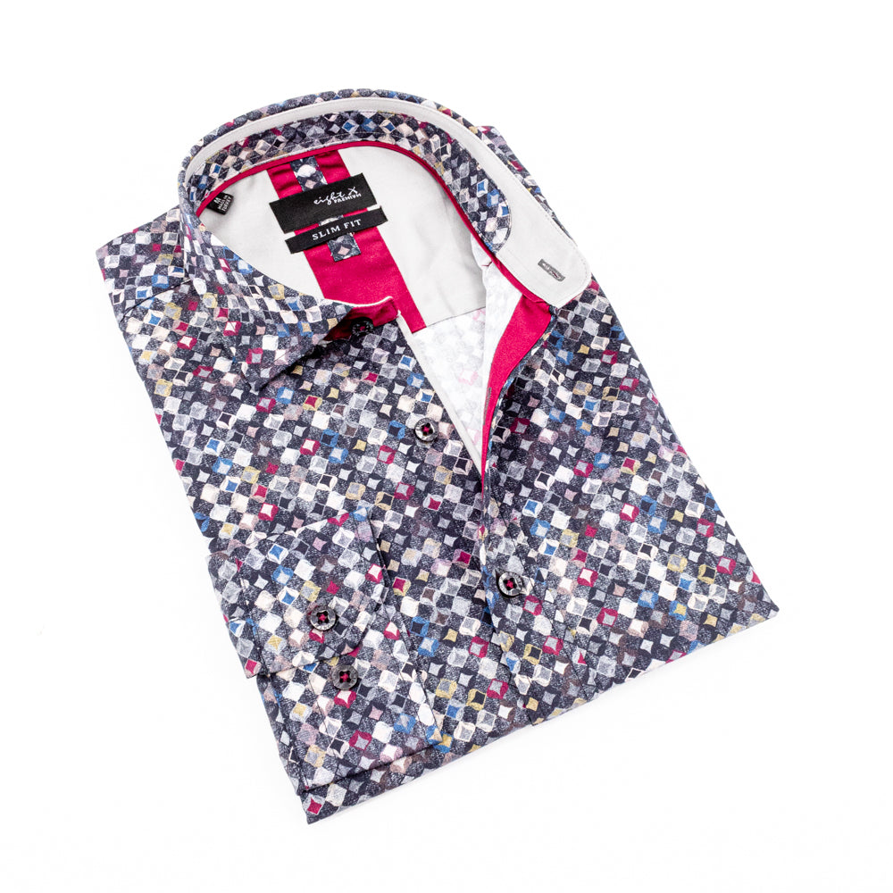 Abstract in Charcoal Button Down Shirt Shirts EightX GREY S