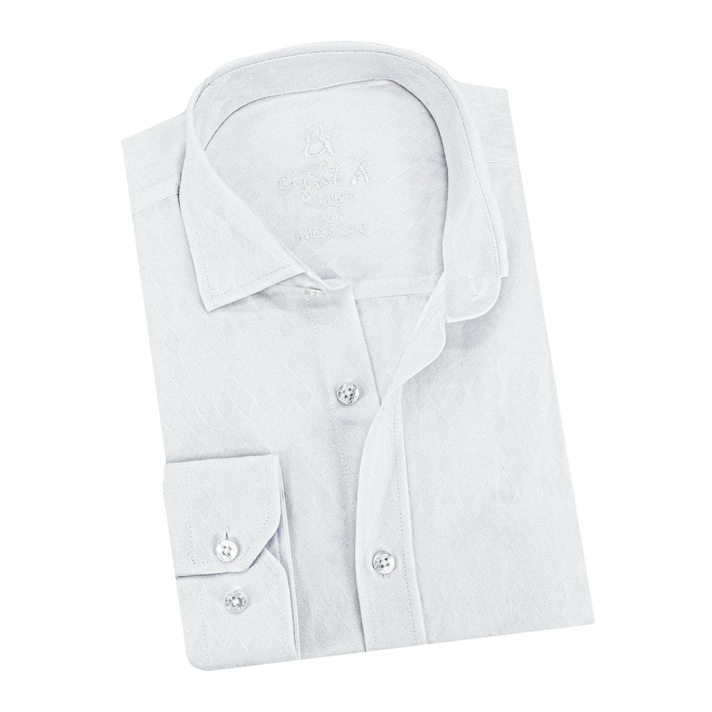 Argyle Jacquard Button Down Shirt - White Shirts EightX WHITE S