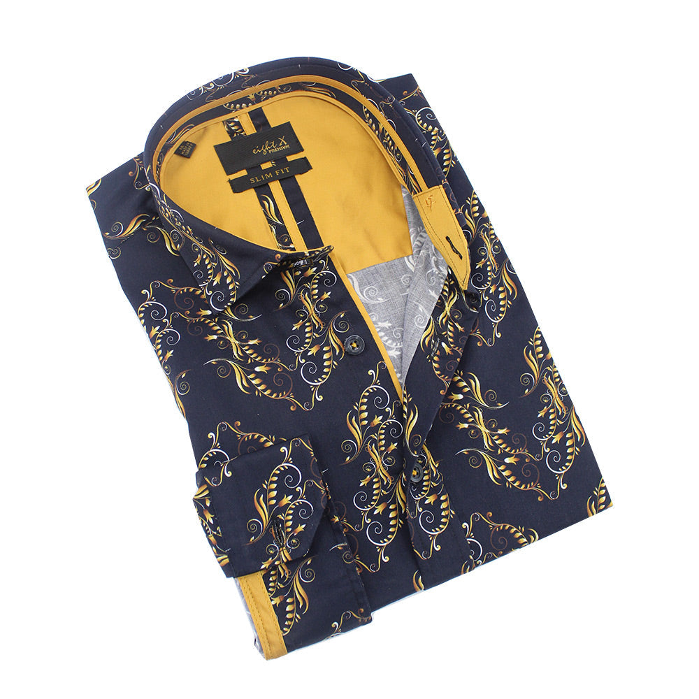 Athenian Golden Vine Button Down Shirt Shirts Eight-X BLACK S