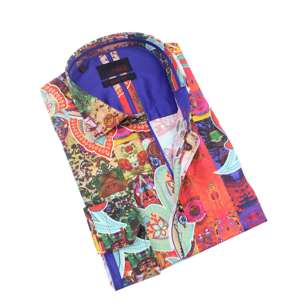 Bali Inspired Print Button Down Shirt Shirts Eight-X MULTI S