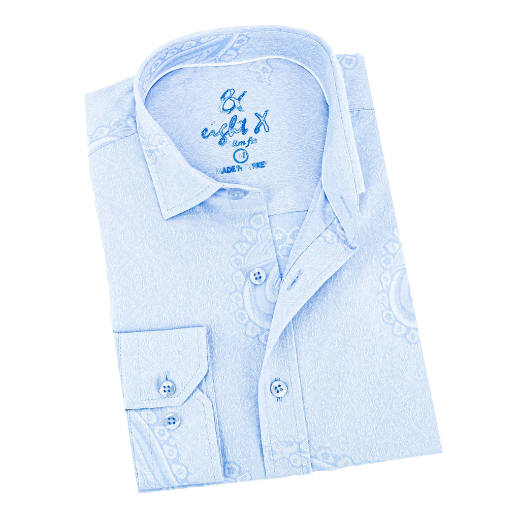 Big Paisley Jacquard Button Down Shirt - Light Blue Shirts EightX BLUE S