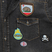 Black Denim California Patch Button Down Shirt Shirts Eight-X