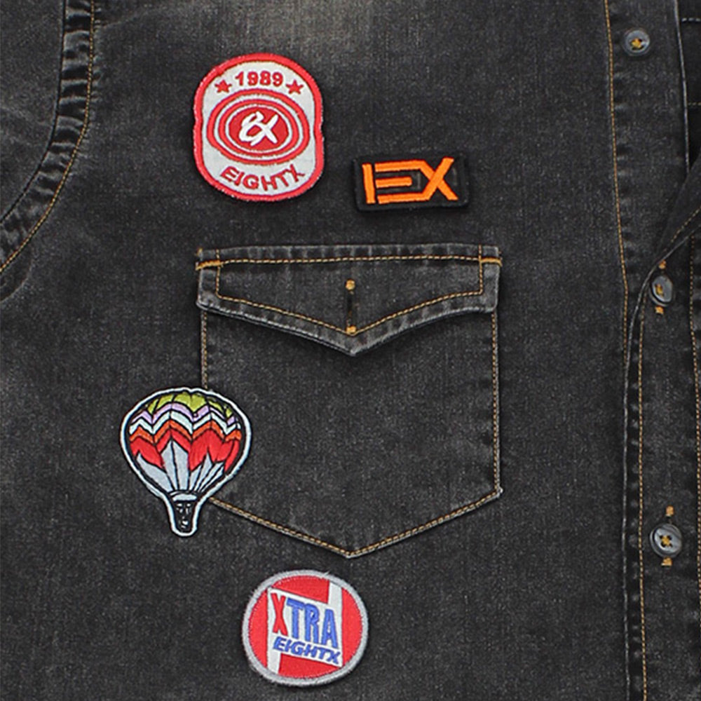 Black Denim California Patch Button Down Shirt Shirts Eight-X