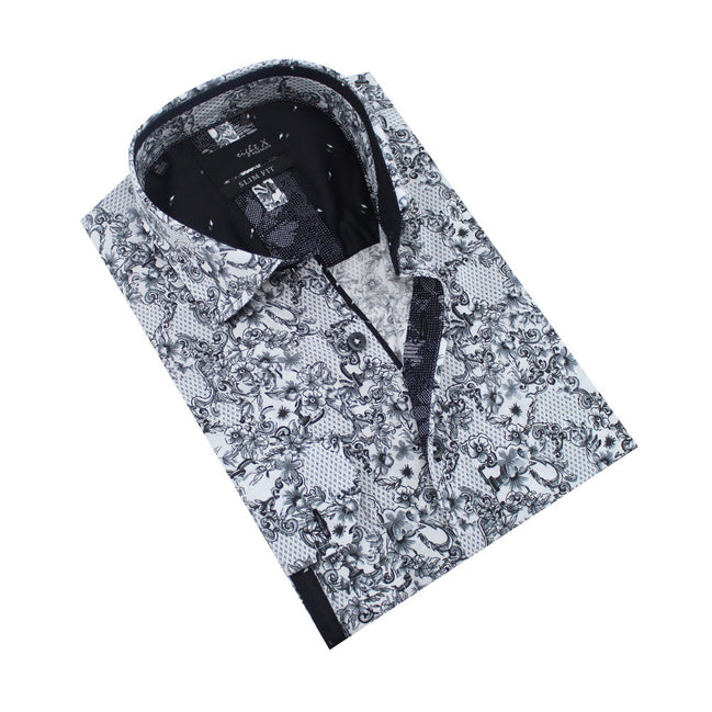 Black French Baroque Button Down Shirt Shirts Eight-X GREY S