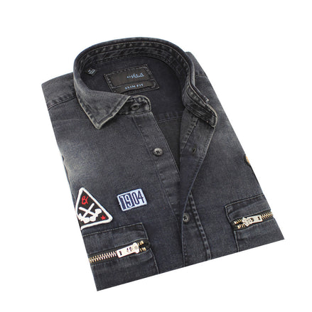 Black Grizzly Bear Denim Button Down Shirt Shirts Eight-X