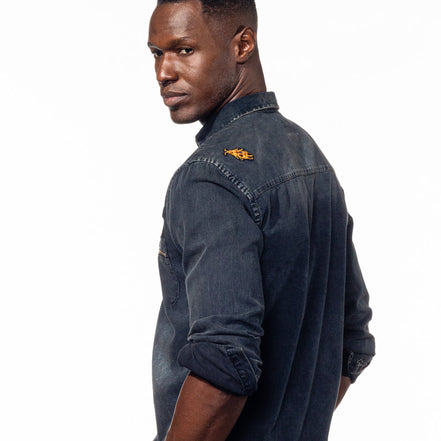 Black Grizzly Bear Denim Button Down Shirt Shirts Eight-X