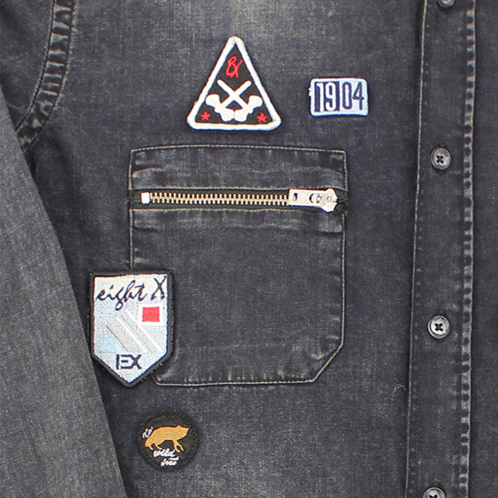 Black Grizzly Bear Denim Button Down Shirt Shirts Eight-X