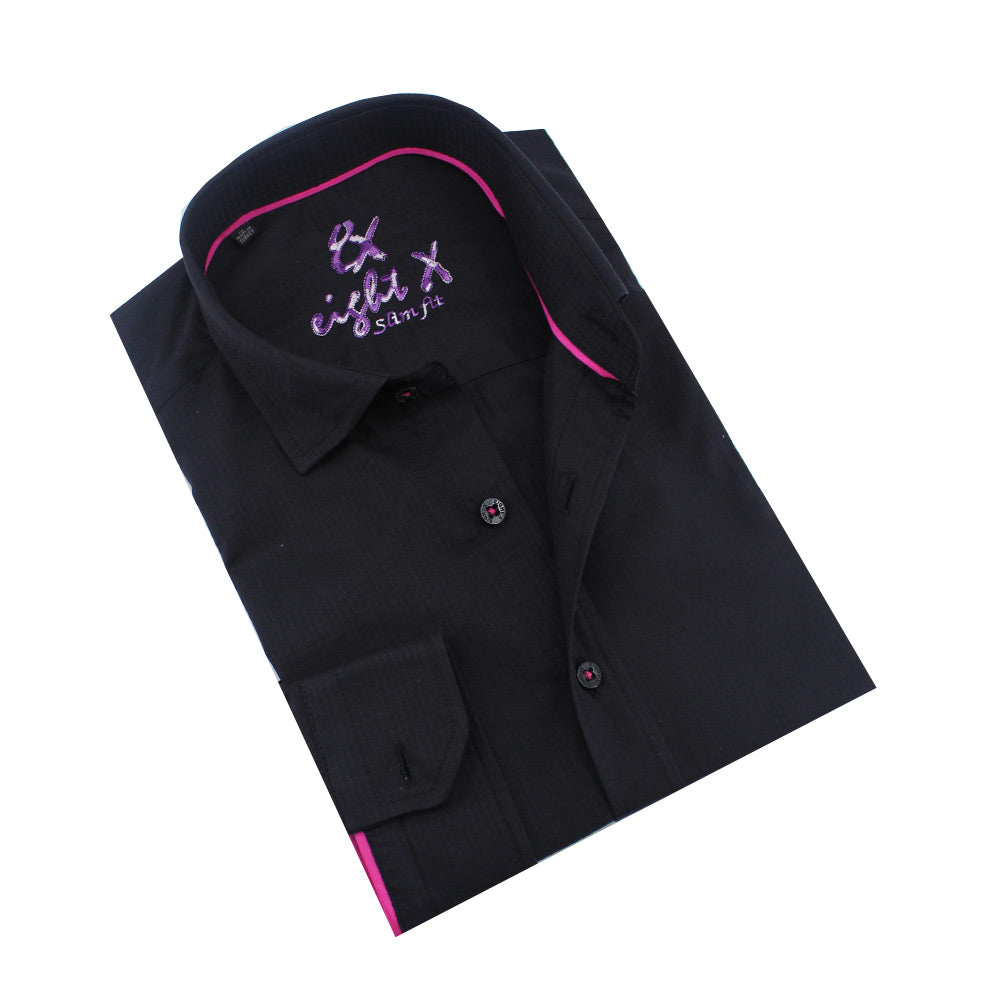 Black on Black Jacquard w/Pink Trim Button Down Shirt Shirts Eight-X BLACK S