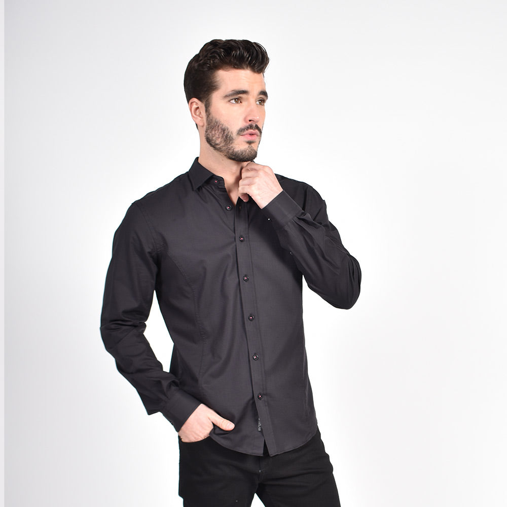 Black on Black Jacquard w/Pink Trim Button Down Shirt Shirts Eight-X