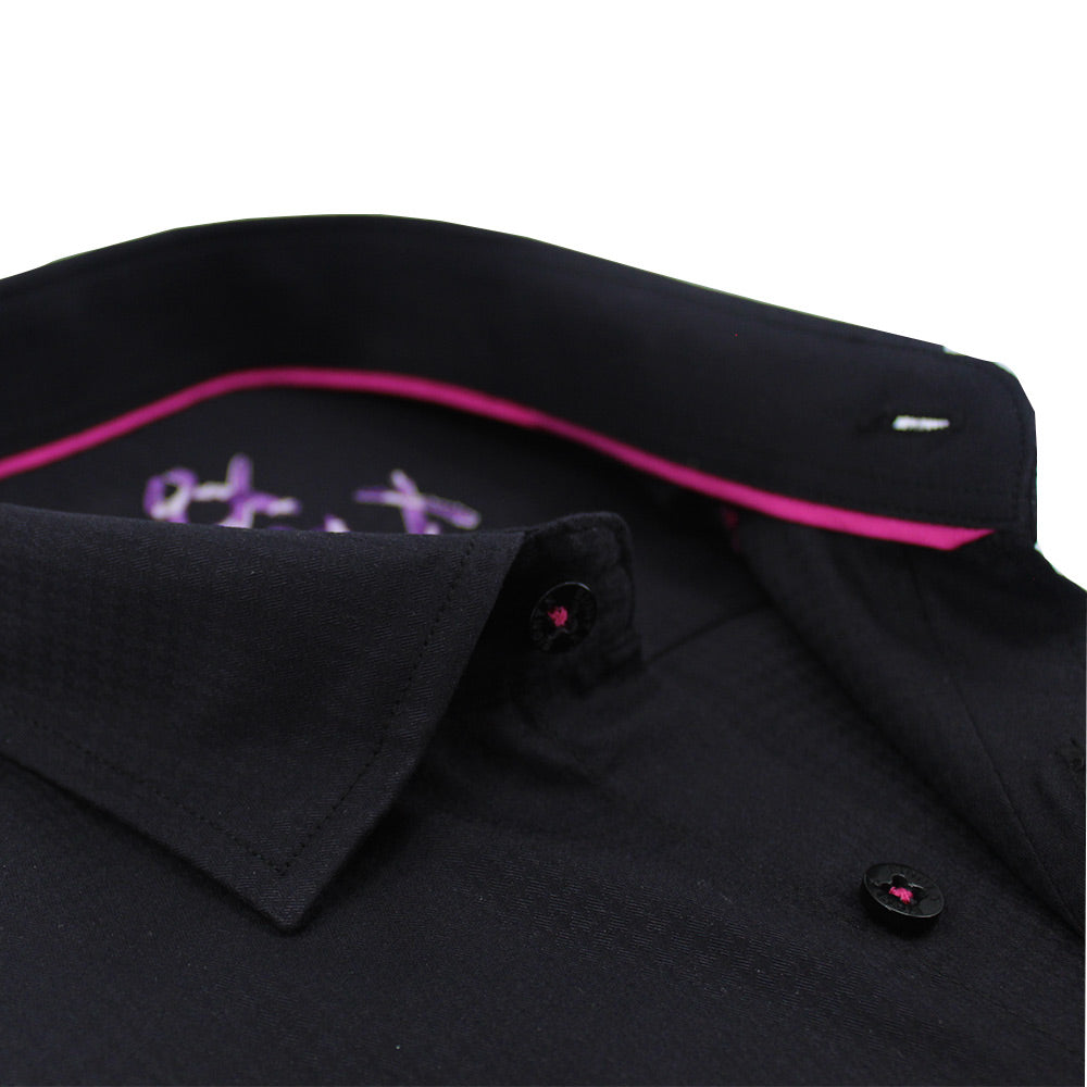 Black on Black Jacquard w/Pink Trim Button Down Shirt Shirts Eight-X