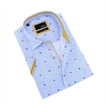 Blue Tri-Color Paisley Short Sleeve Shirt Shirts Eight-X BLUE S