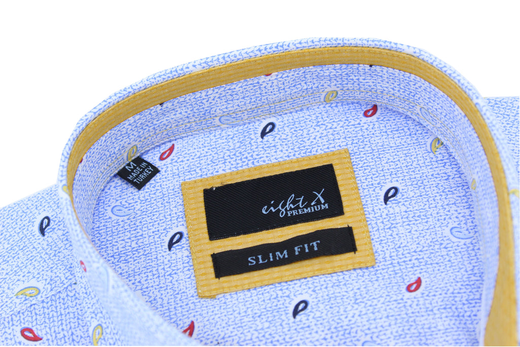 Blue Tri-Color Paisley Short Sleeve Shirt Shirts Eight-X