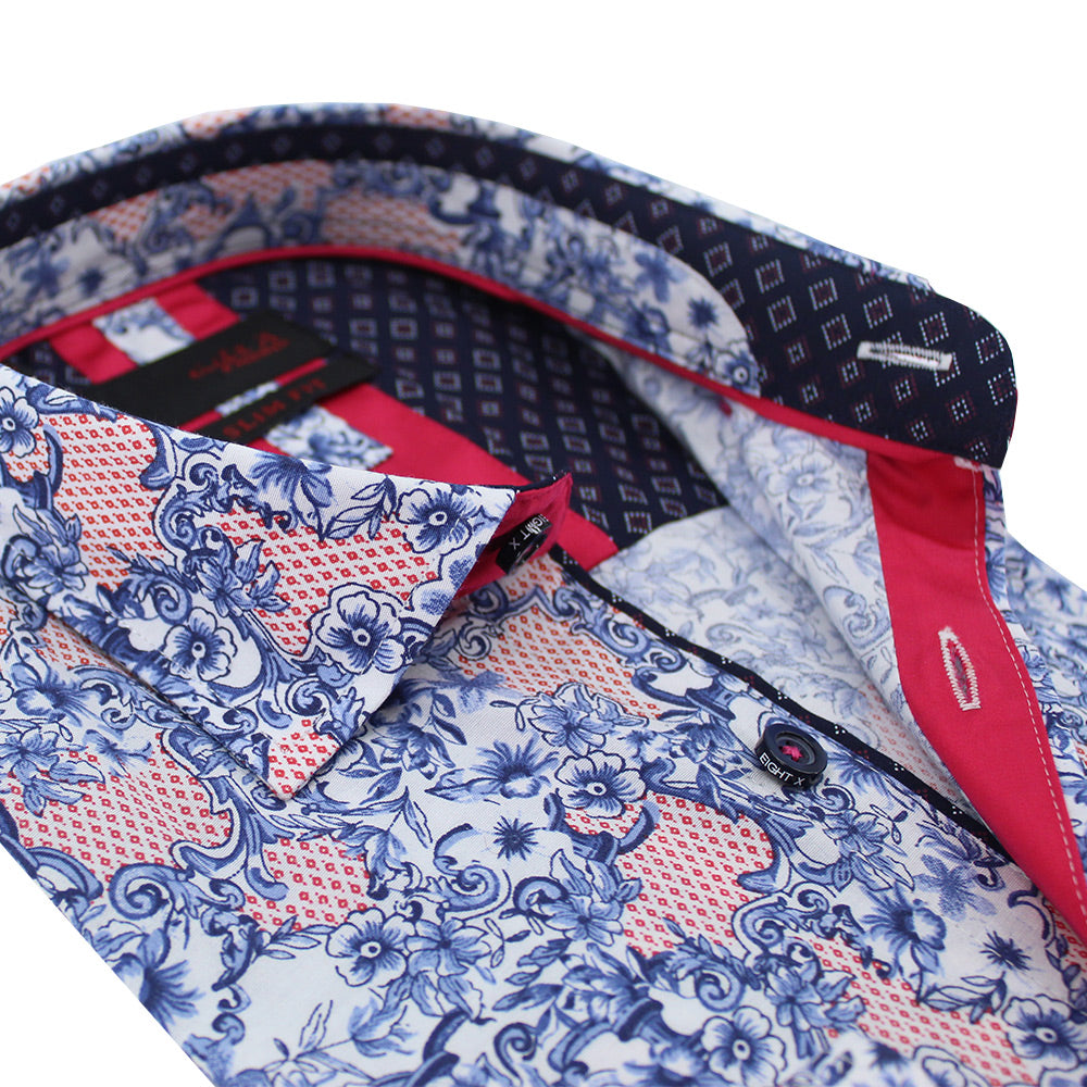 Blue and Red French Baroque Button Down Shirt Shirts Eight-X