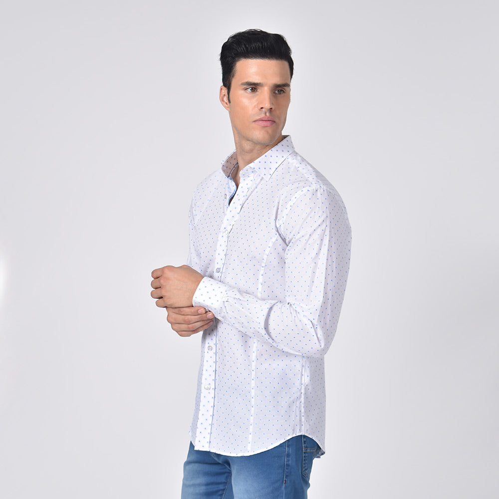 Blue Dot Print Fil Coupé Button Down Shirt Shirts EightX