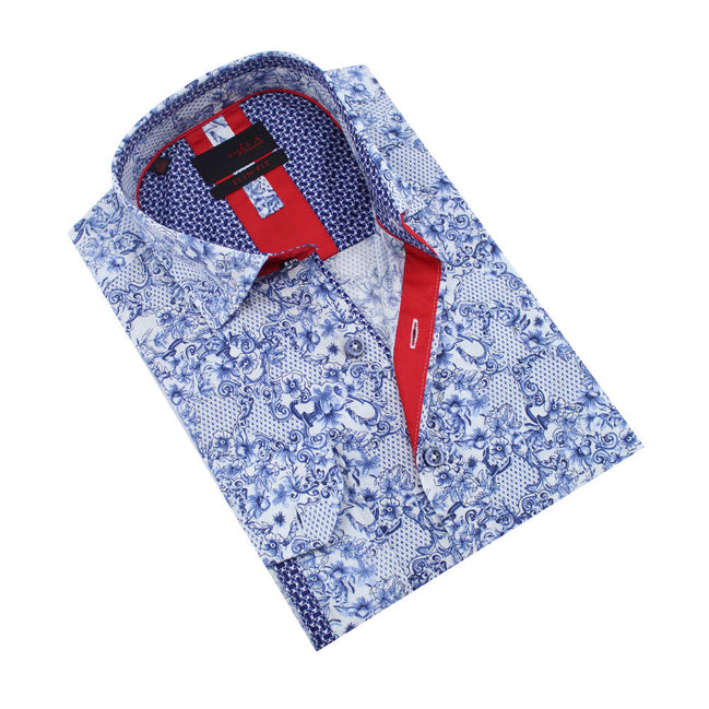 Blue French Baroque Button Down Shirt Shirts Eight-X BLUE S