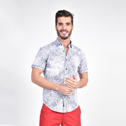 Blue Paisley Trace Short Sleeve Shirt Shirts Eight-X