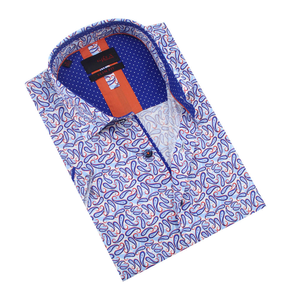 Blue Scattered Paisley Short Sleeve Shirt Shirts Eight-X BLUE S